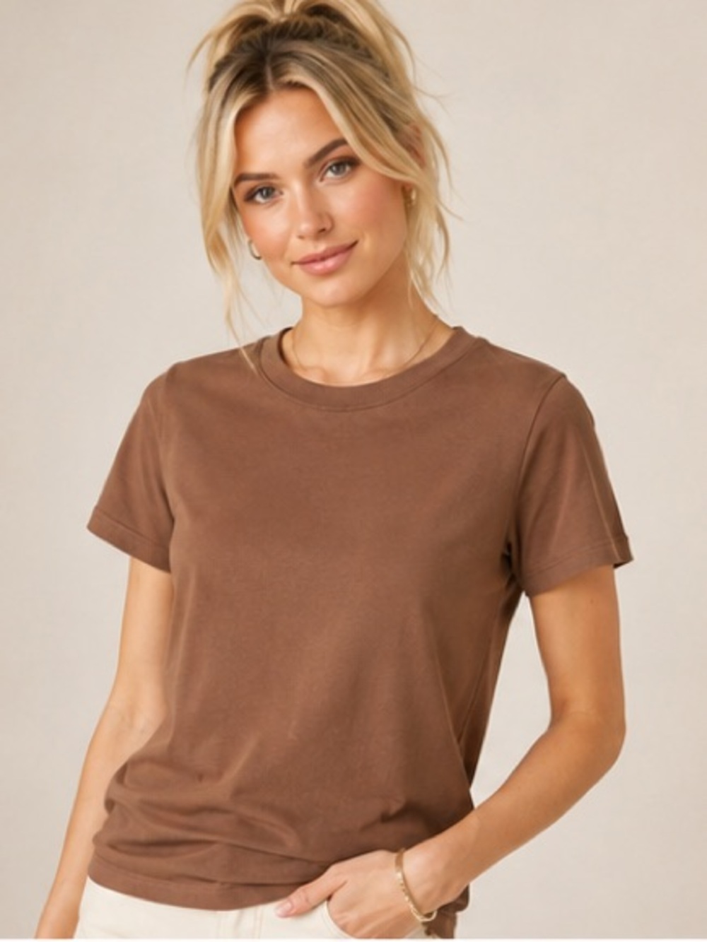 FRAME Denim Mocha Brown Tobacco Crewneck Short Sleeve Basic T-Shirt Tee XS